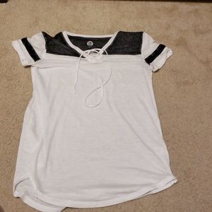 White and black draw string T-shirt